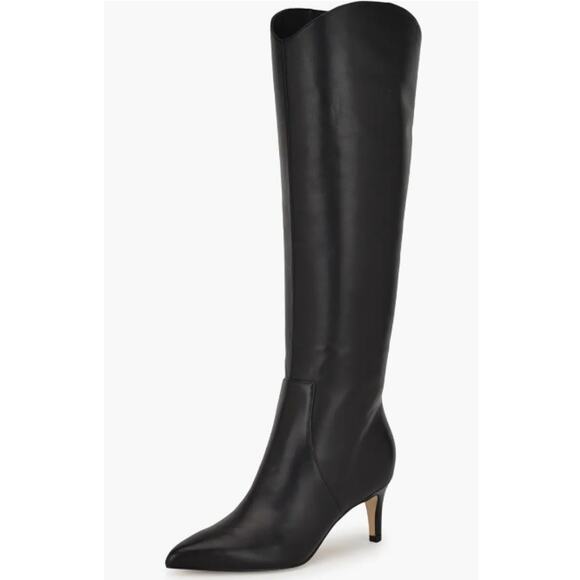 NINE WEST Women's Sirena Knee High Boots Size 7M Black Leather Pointed Toe NIB - Picture 1 of 11
